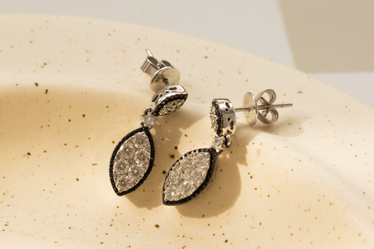 White & Black Diamond Marquise Earrings