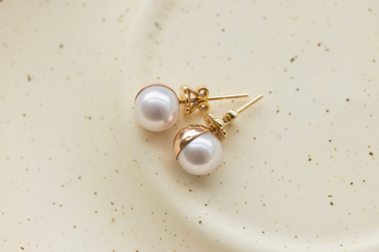 Gold Capped Pearl Earrings
