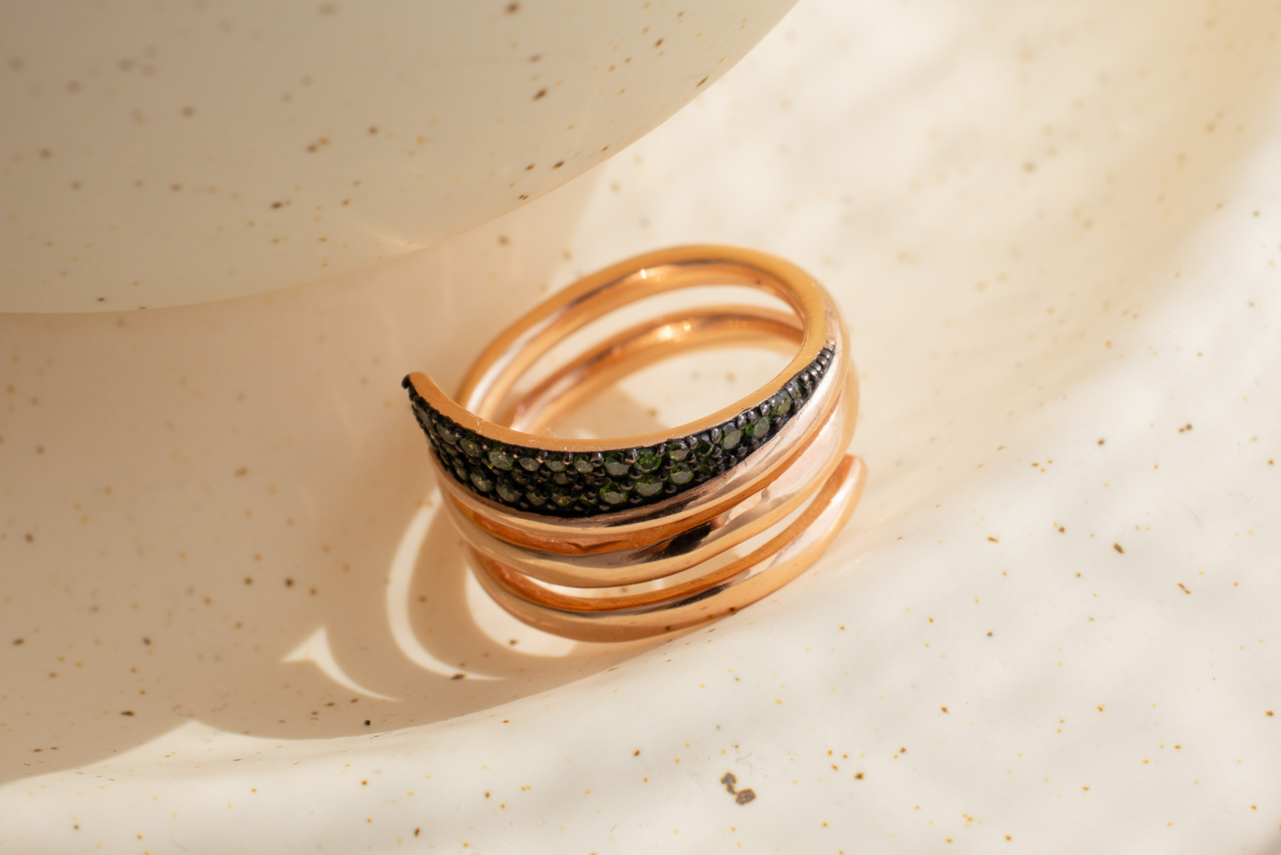 Green Diamond Spiral Ring